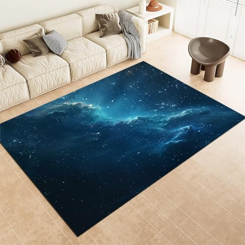 Srigzcaly Kurzflor Rechteck Teppich Wohnzimmer 180x240cm Sternenhimmel, Blaue Wolken Waschbarer Teppich für Mädchen Junge Schlafzimmer, Mehrfarbig Kinderzimmer Flauschig rutschfest Teppiche