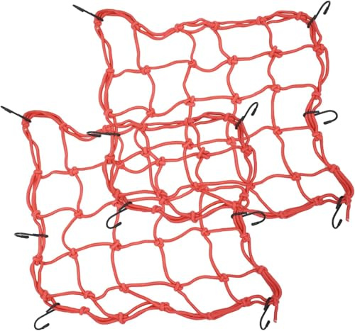 Lot de 2 Filets de Cargaison pour Moto, Rouge, 40 x 40 cm | 6 Crochets réglables, Filet élastique Robuste, Pour Casque de Moto, Cordon élastique, Filet de Rangement