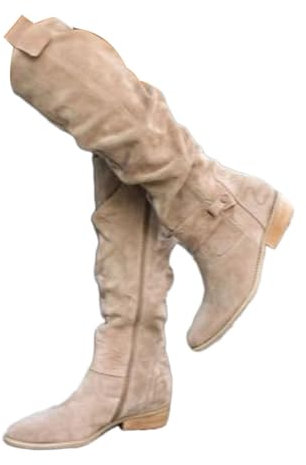 shownicer Stivali Alti Donna Stivaletti in Pelle Scamosciata Eleganti Stivali con Punta Tonda Autunnali Invernali Comodi Stivali in Tinta Unita A Beige 38