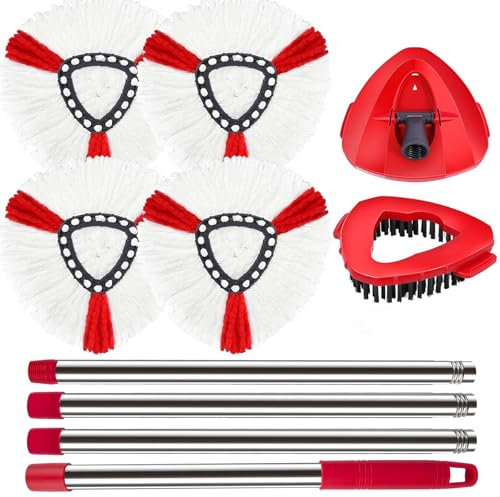 Spin Mop Lot de 4 têtes de Rechange pour Balai à Franges O Ceda et Viled EasyWring 1 Tank System, 4 têtes de Balai à Franges Bleues, 1 Brosse, 1 Manche et 1 Base