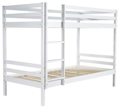 Home Source Single Kids Bunk Bed With Ladder, 3ft Children's Solid Pine Frame, White