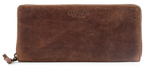 Berliner Bags Vintage Geldbörse Palma, Große Portemonnaie, Geldbeutel aus Leder, mit TüV Geprüfter RFID Schutz, inkl Geschenk-Box, für Damen - Braun