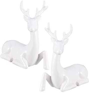 MUSISALY Paar Hirsch-autoornament Deko Weiß Porzellan Keramik Auto-innendekoration Wohn-schreibtischdekoration Weiß Glasiertes Porzellan Hirschpaar