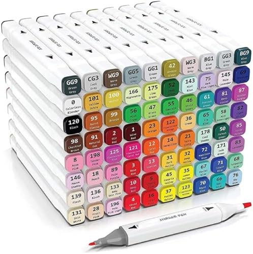 Alcohol Based Art Markers Pens - 80 Colors Marker Set Dual Tip Permanent Colouring Pens for Drawing Coloring Graffiti - Double Ended Fine & Broad for Anime Manga Adults Kids with Carrying Case Base