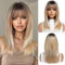 OUFEI Ombre Blonde Perücken für Frauen Mittellange Lange Gerade Perücke mit Pony Synthetisches Haar Hitzebeständige Perücken für Jeden Tag Party Cosplay Tragen