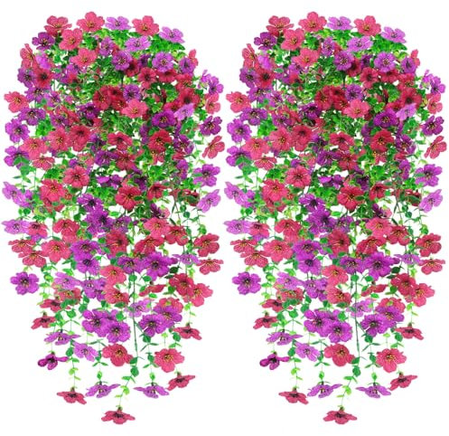 Yueshop 4PCS Artificial Hanging Flowers, UV-Resistant Fake Hanging Plants Flower Bouquet Indoor Outdoor Fake Flowers Plant for Wall Home Garden Yard Patio Wedding Decoration