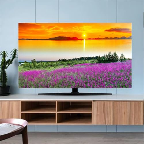 Hixingo TV Abdeckung Staubschutzhülle, 3D Landschaft Muster Schutzhülle Fernseher 32-80 Zoll TV Schutzhülle Fernsehabdeckung Fernseh Abdeckung Abdeckhaube für Fernseher (Sonnenuntergang,58-60inch)