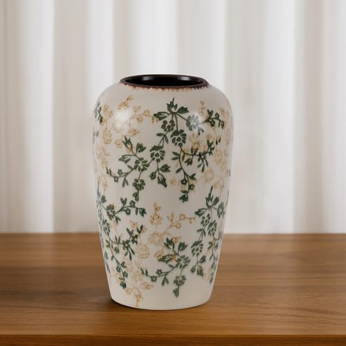 MOIAVAN Vintage-Vase aus Keramik mit Eisrissen, rustikale große Chinoiserie-Blumenvasen für Wohnzimmer, Bücherregal, Heimbüro, Dekoration, 21,8 cm, Grün und Beige