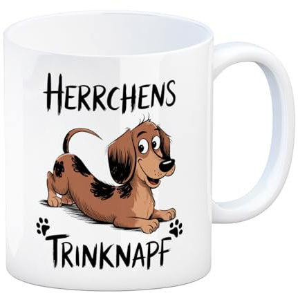 Dackel Cartoon Herrchens Trinknapf Kaffeebecher Lustige Kaffeetasse für Dackel-Fans - Tolle Büro Tasse mit Spruch