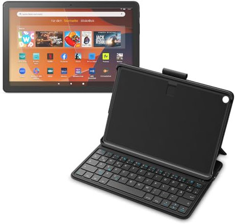 Fire HD 10-Tablet 2023 brillantes 10,1-Zoll-Full-HD-Display, Octa-Core-Prozessor, 3 GB RAM, 32 GB, schwarz, mit Werbung und Brandneu und Made for Amazon Bluetooth-Tastaturhülle
