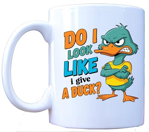 Millhouse Prints Funny Angry Duck Mug – Do I Look Like I Give a Duck – Sarcastic Animal Coffee Cup for Men & Women – 11oz White Ceramic with Bold Humor Design