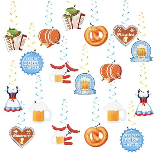 36 Stück Oktoberfest Deko Set Oktoberfest Deckenhänger Wirbel Spiral Girlande für Bayrisch Deko Party bayrische Strudel Dekorationen
