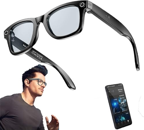 Ai Smart Glasses for Men/Women, with Camera Ip65 Waterproof Bluetooth Calls Playing Music Smart Glasses Identify Pictures Use Chatgpt, Photography, Video, Recording,BlackFrame