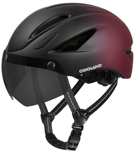 Odoland Fahrradhelm mit Magnetvisier für Erwachsene, Leichter Radhelm mit abnehmbarem Sonnenvisier Atmungsaktiv MTB Helm für Damen und Herren
