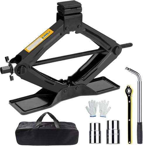 SHALL Scherenwagenheber 2T, Wagenheber mit 360° Gummiauflage, Hubhöhe 100-380 mm, verstärkte und verdickte Stahlplatte, mit Ratsche und Rostschutz, für SUV und Limousine