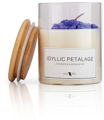 Simply MLC Idyllic Petalage Scented Candle – Lavender & Sandalwood Aromatherapy – 227g Soy Wax, Hand Poured, Glass Jar with Lid, Cotton Wick, 40hr Burn, Luxury Relaxing Gift