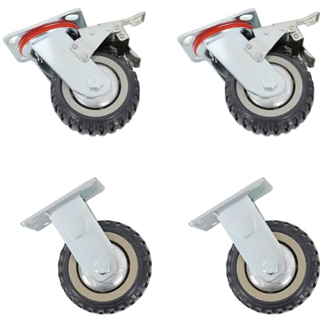 4er Set Transportrollen, Schwerlast Rollen für Transportrollen mit 2 Bremsen,Tragfähigkeit jedes Rades 127mm*250 kg für Palettenmöbel Schrank Transportroller oder Transportboxen Rollbrett