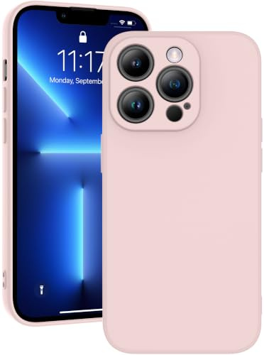 Qasyfanc Soft Silicone Case for iPhone 13 Pro 6.1-inch, Slim, Shockproof, Full Camera Protection, iPhone 13 Pro Cover with Anti-Scratch Microfiber Lining, Pink