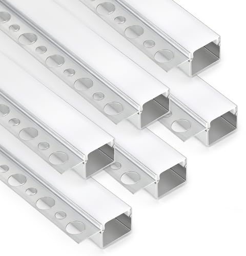 XQZMD LED Trockenbauprofil, 6 Pack 3.3FT/1 M Aluminium LED Profil für 13mm LED Streifen, Unterputz LED Profil, Trimless vertiefte LED Fliesen Profil with Weißer Diffusor für Wand, Unterbau und Decke