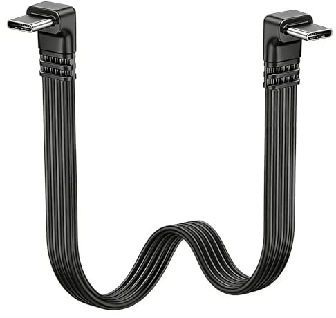 USB C to USB C Charger Cable, 65W 90 Degree USB C Flat Cable (Soft Silicone)Compatible with iPhone 15, DJI Mini 4 Pro,Mavic 3,Air 2S Drone Controller, Ipad, Short Date Fast Charging Cable,10cm Black