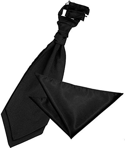DQT Mens Plain Glossy Satin Wedding Cravat & Pocket Square Set - Formal, Business & Occasion - Black