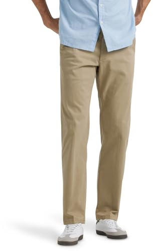 Lee Men's Extreme Motion Flat Front Regular Straight Pant Original Khaki 42W x 30L
