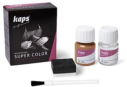 Kaps Tinte con Imprimación para Zapatos y Bolsos Textiles Y de Cuero Natural Y Sintético, Super Color And Preparer, 70 Colores (109 - gacela)