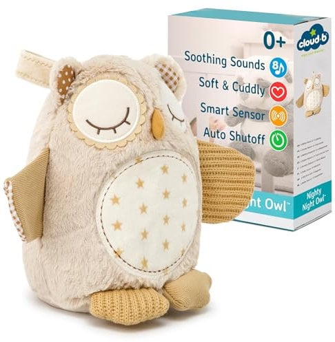 Cloud b Machine à sons Apaisants | Animal en Peluche | 4 bruits blancs et 4 berceuses | Arrêt automatique | Smart Sensor | Peluche Musicale berceuse Hibou Nighty Night Owl Smart Sensor