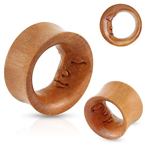 Tapsi´s Coolbodyart® Double Flared Tunnel Holz Organic Mond Gesicht 35mm