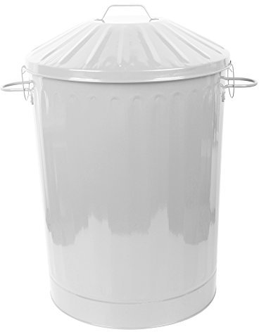 CrazyGadget® 90 Litre 90L Extra Large Colour Metal Dustbin Kitchen House Garden Storage Unit Bin with Special Locking Lid (White)