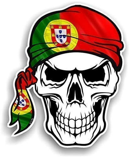 Crâne avec Tête Bandana Design avec Portugal Portugais Drapeau Pays Nouveauté Vinyle Autocollant Voiture 100x120mm