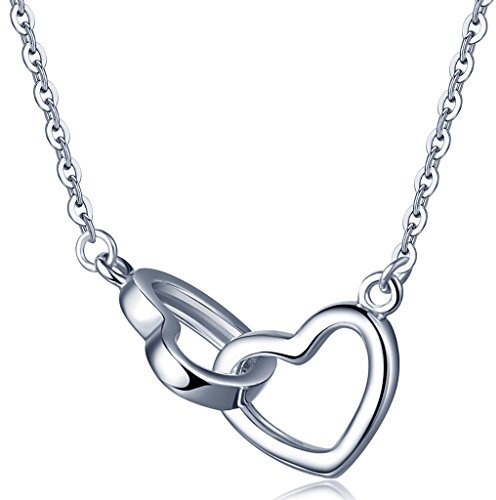Yumilok 925 Sterling Silber Ineinander Verschlungene Herzen Anhänger Halskette Kette mit Verstellbarem Anhänger Y-Kette für Damen Mädchen