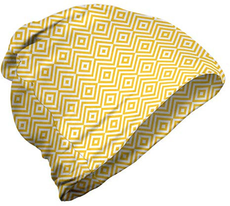 ABAKUHAUS Gelb Unisex Beanie, Zig Zag, Wandern im Freien, Marigold Weiß
