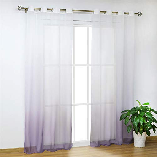 SCHOAL Gardinen mit Ösen Transparente Vorhänge Voile Fensterschal Modern Farbverlauf 1 Stück BxH 140x225cm Violett
