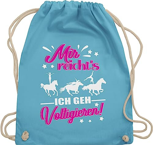 Turnbeutel Rucksack - Pferde Taschen - Mir reicht's - Voltigieren - weiß/fuchsia - Unisize - Hellblau - voltigierbeutel stalltasche pferd pferdeliebhaber voltigier stoffrucksack voltigierzubehör