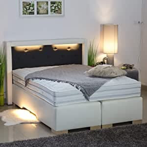Boxspringbett Paris Night | Anti-Rutschmatten | LED | Royal-WS® Taschenfederkern-Matratze mit integriertem GELAX® Topper Kern - Jedes Bett EIN Unikat - Made in Germany(120 x 200 cm)