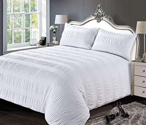 rejuvopedic King Nice White Duvet Quilt Cover Bedding Set With Seersucker Puckered Effect
