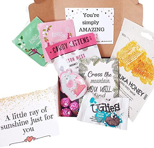 Little Box of Sunshine 10 Item Gift for Her, Hug in a Box - Care Package for Her - Tea, Face Mask & Nail File Pamper Box | Letterbox Gifts with Coffee, Notepad and Face Mask Gifts for Women (Pink)