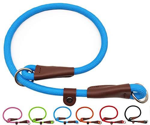 MayPaw Slip Collar Nylon Rope Adjustable Collar for Dog Training- No Pull Round Martingale Dog Collars for Small Medium Large Dogs (24 x 1/2, Blue)