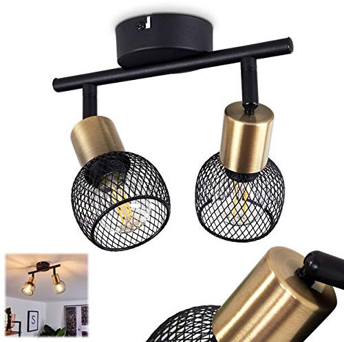 Deckenleuchte Cairns, Deckenlampe aus Metall schwarz und gold Retro/Vintage Look Zimmerlampe 2-flammig, 2 x E14, Leuchtenköpfe sind beliebig schwenkbar,ohne Leuchtmittel