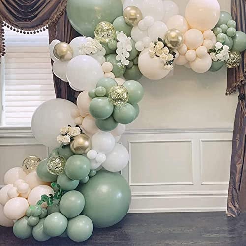 Luftballon Girlande Grün,Grün Und Gold Ballons,Luftballons Geburtstag, Salbeigrün Weiß Und Gold Latex Helium Ballons, Ballon Girlande Grün Für Baby Shower, Babyparty, Hochzeit, Geburtstag Partydeko