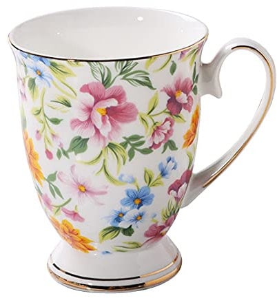 Kaffeebecher Teebecher Aus Porzellan, Keramik Tee-Tasse Kaffeetassen Trinkbecher Mit Griff Für Zuhause Büro, 300ML Unterschiedliche Blumen Muster Tasse Für Kaffee Tee Cappuccino Und Latte (C)