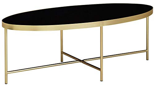 KADIMA DESIGN VILS Couchtisch, oval, Glasplatte, filigranes Metallgestell, Schwarz/Gold, 110x56 cm