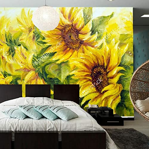 FRTMSticker 3D Photo Wallpaper - Yellow Plant Sunflower - Self-Adhesive Boy and Girl Wallpaper Mural PVC Non-Woven Fabric Waterproof Custom Art Poster Photo Kindergarten Childre 300X200Cm