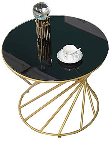 Mesa de centro redonda - Mesas de centro redondas modernas y elegantes mesa auxiliar/sofá mesa/sofá mesa auxiliar para sala de estar, dormitorio, tapa de cristal y acabados metálicos dorados de 50 cm