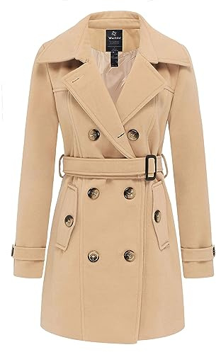 Wantdo Femme Epais Manteaux Mélangée à Double Boutonnage Manteau | avec Poches,col à Revers,pour le Bureau,pour le Travail,Vêtement d'hiver,Classique,Vintage,élégant,Décontracté