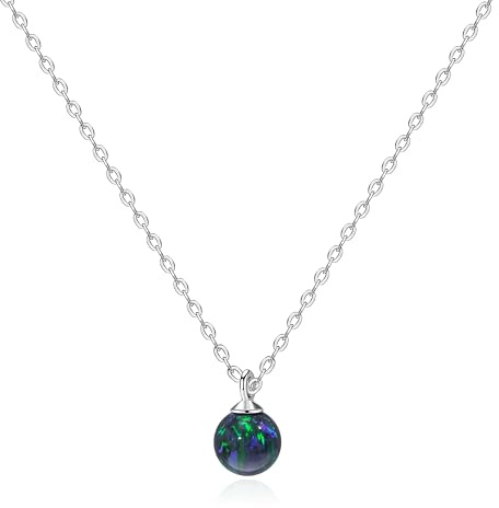 KristLand 925 Sterling Silber Vergoldete Halskette Silber Opal Halsketten für Frauen Runde Opal Anhänger Geschenke für Damen Mädchen