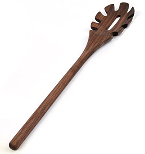 13” Black Walnut Wood Pasta Spoon Pasta Server Wooden Pasta Fork Spaghetti Server Pasta Serving Tool, Pasta Spoons are Unique in Their Ability to Act Both As A Slotted Spoon A Fork with Prongs