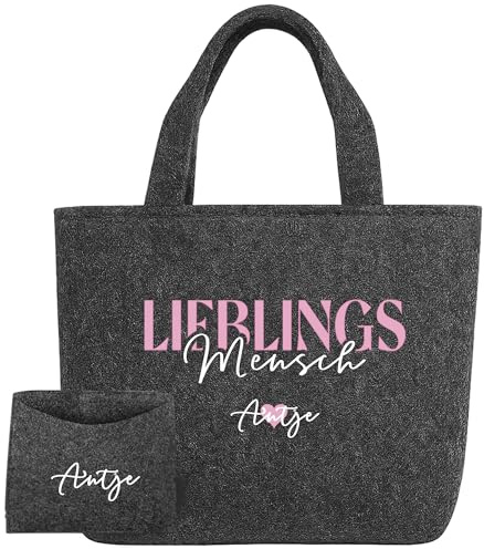 AMBERGER DESIGN by A&M Osterhage amd Filztasche dunkelgrau Damen Nachhaltiger Shopper inkl. Innentasche Namensdruck Geschenk | Herzensmensch Lieblingsmensch