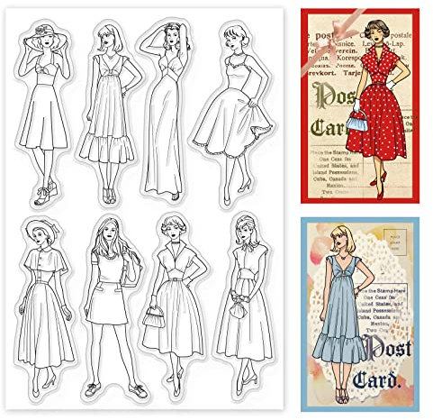 GLOBLELAND Fashion Female Model Clear Stamps for Diy Scrapbooking Decor Retro Fashion Models Beauty Women French Dresses Transparente Silikonstempel zur Herstellung von Karten Fotoalbum-Dekoration